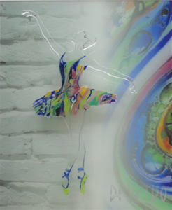 Glasfusing Wand-Object -STREET OF DREAMS- op hardglazen paneel met full colour fotoprint.
Afm. H 60 x B 50 cm.